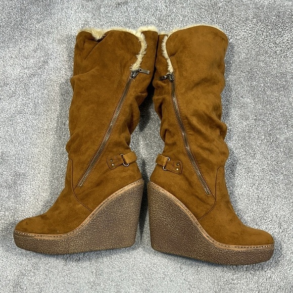 Bakers Furbee Boots Womens 9.5 Brown Faux Fur Faux Suede Wedge Platform … - Picture 8 of 16